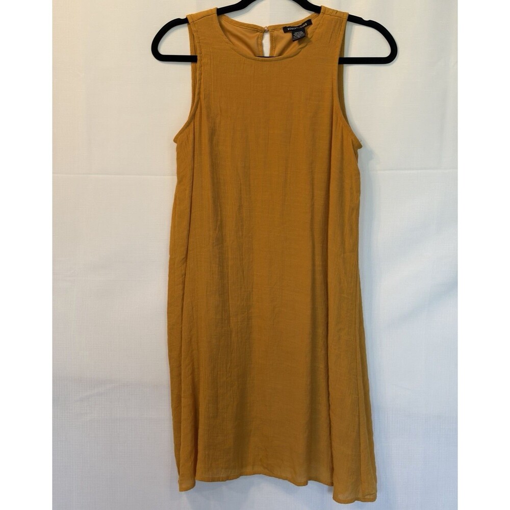 Robert Louis Yellow Solid Chiffon Round Neck Sleeveless Shift Dress S